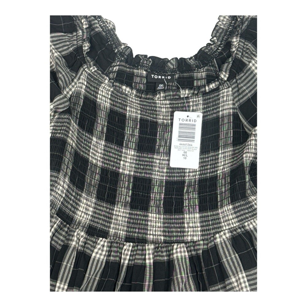 NWT Torrid Plaid Smocked Midi Dress Size 00 M/L Black White Cottagecore - Picture 3 of 7